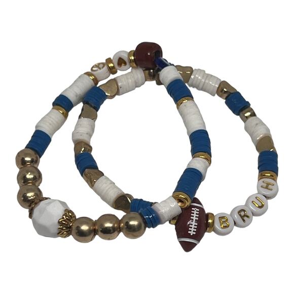 Football Fan Sporty Clay Heishi Beads Stretch Handmade Friendship Bracelets - Picture 1 of 6